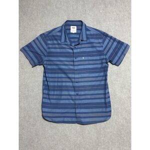 Levis Shirt Mens Large Blue Striped Button Up Short Sleeve Pocket Casual Stained